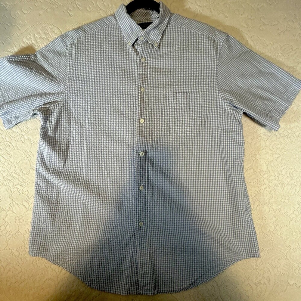 Roundtree & Yorke Easy Care Black Check Short Sleeve Button Up Shirt Top Large